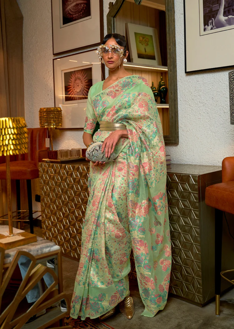 Kashmiri Pure Handloom Silk Green Saree